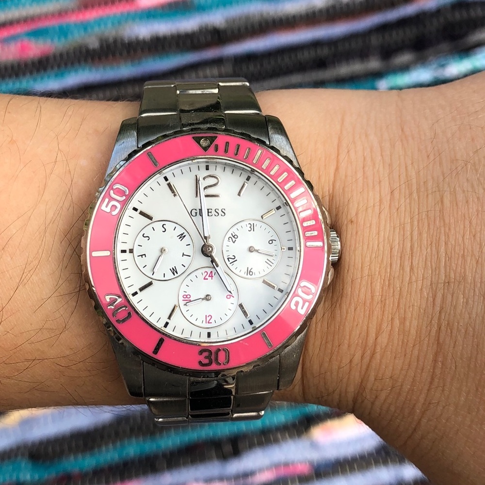 Silver and Pink Guess Watch